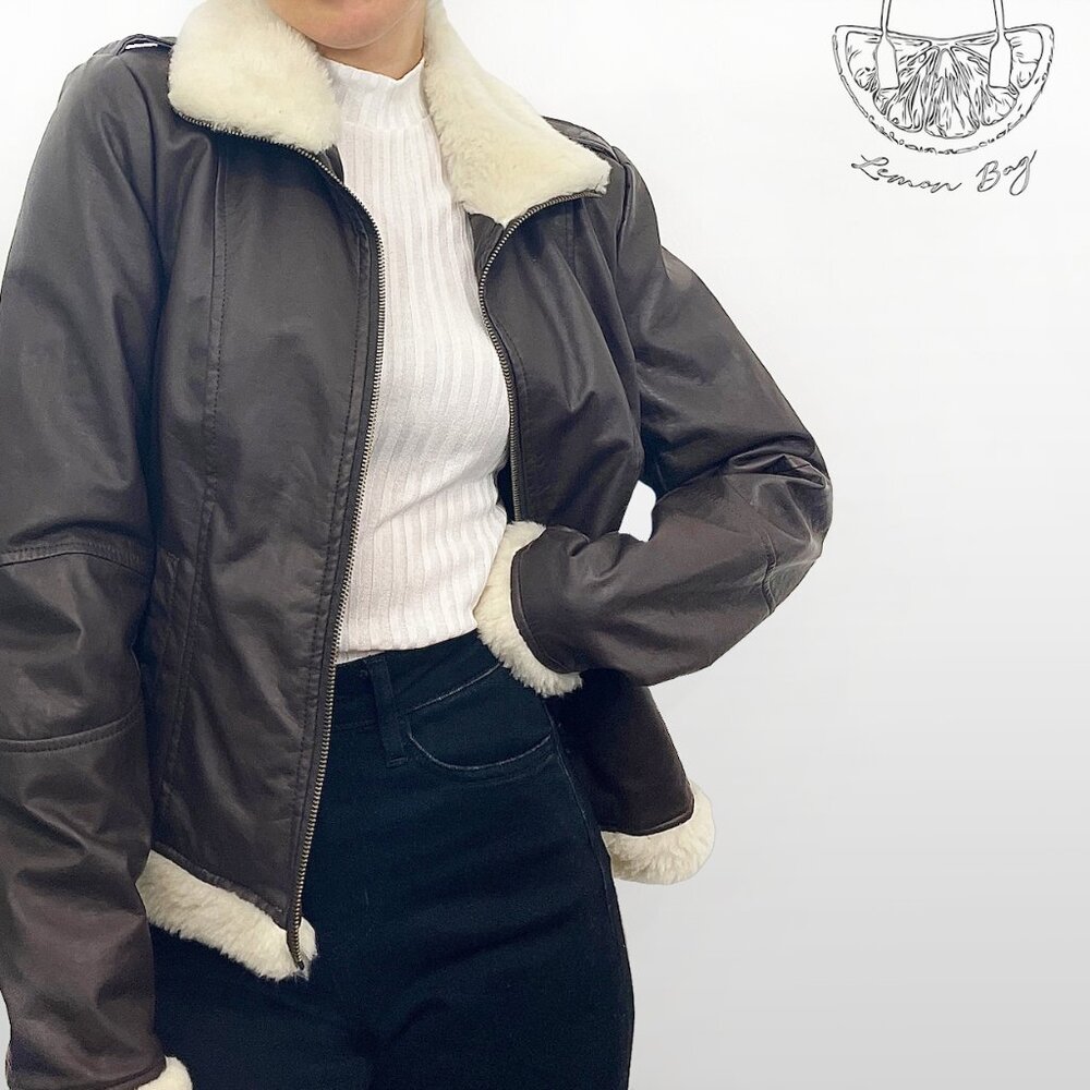 Brave Soul / Faux Leather Faux Fur Jacket / Brown / Size S